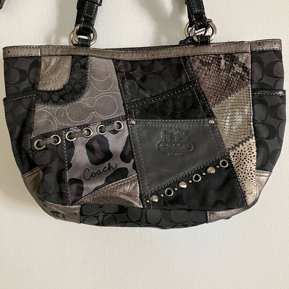 Vintage Coach Black And Gray Patchwork Shoulder B… - image 6